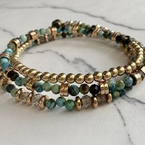 ✨ The Earth & Gold Triple Wrap Gemstone Bracelet